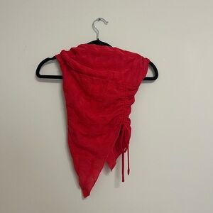 Red Asymmetrical Strapless Top